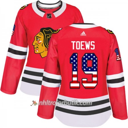 Dame Ishockey Chicago Blackhawks Tröja Jonathan Toews 19 Adidas 2017-2018 Röd USA Flag Fashion Authentic